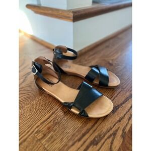 Miz Mooz Altaire Black Leatherโ Ankle Strap Flat Sandals Women Size 39